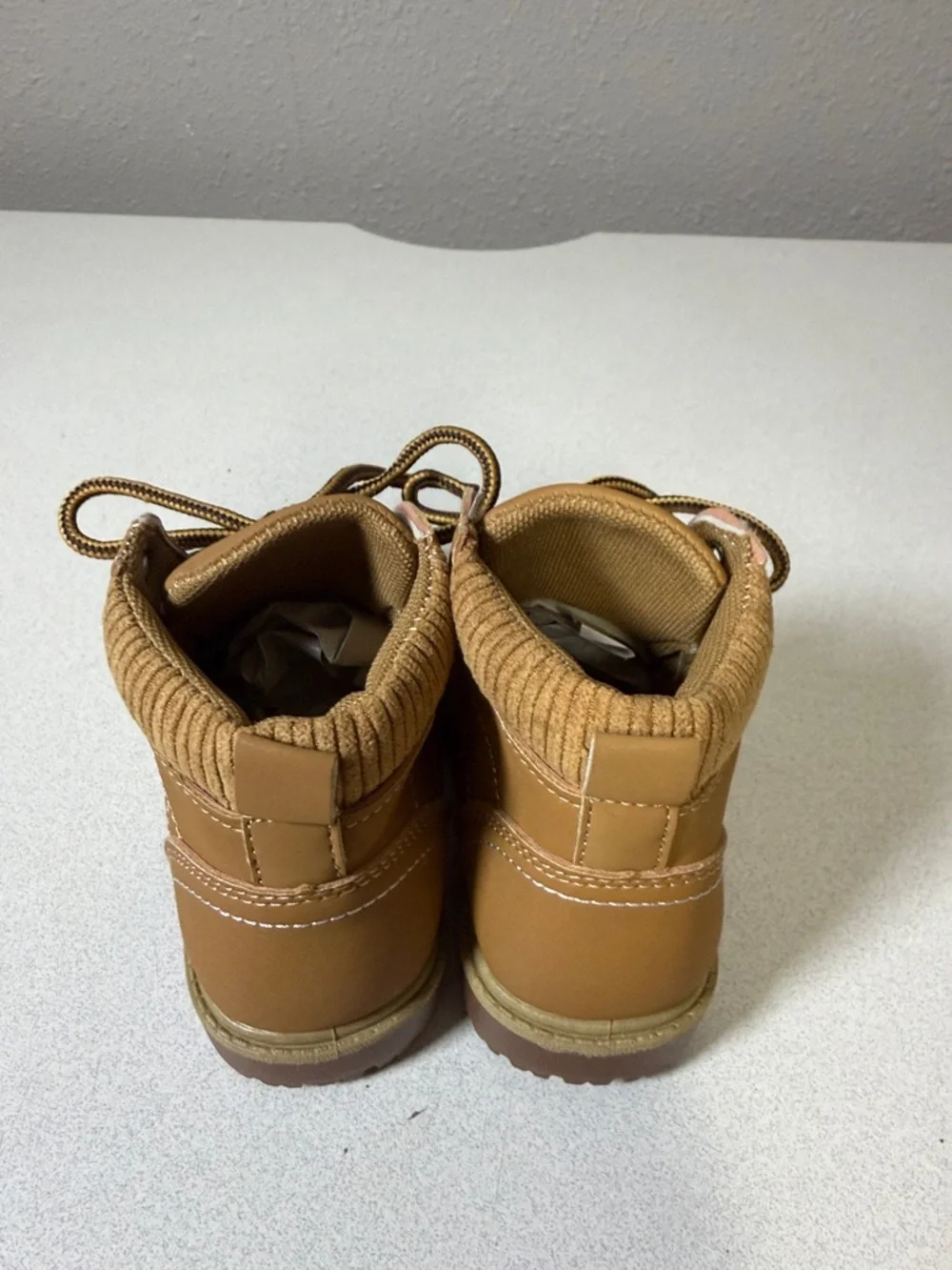 Kids Tan Lace-Up Ankle Boots with Padded Collar
